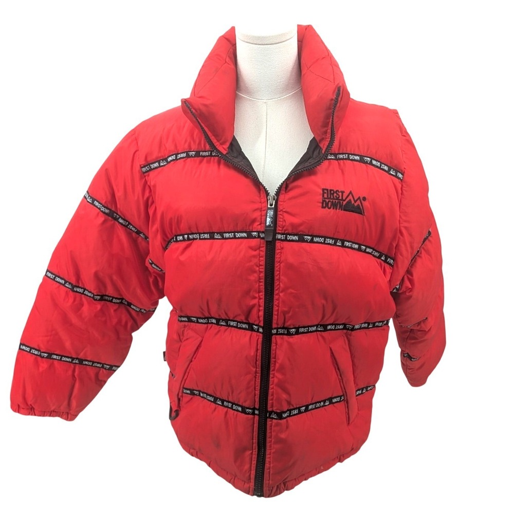 Vintage First Down Exploration Gear Red Goose Down Puffer Jacket M 90s Y2K